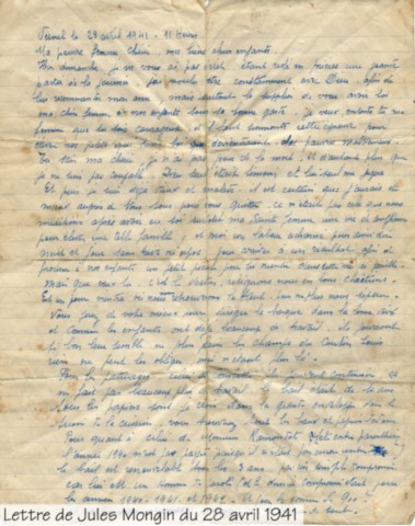 Lettre du 28 avril 1941